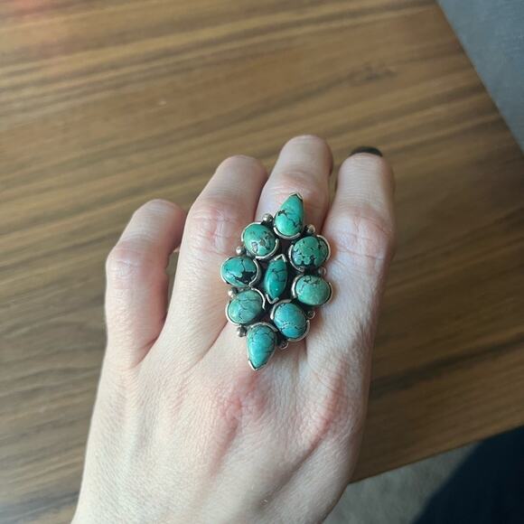 Vintage Huge Blue Multi Stone Turquoise Statement 925 Sterling silver ring BOHO - Picture 6 of 11